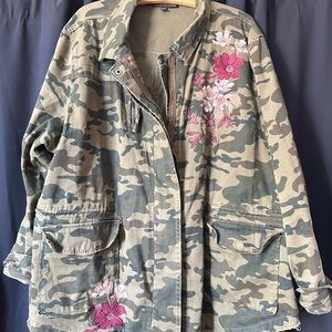 Lane Bryant Camouflage Jacket with Pink Floral Embroidery